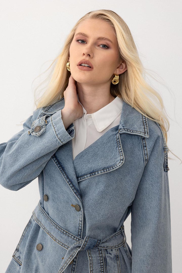 Apolet Detaylı Oversize Denim Ceket MAVİ 8251