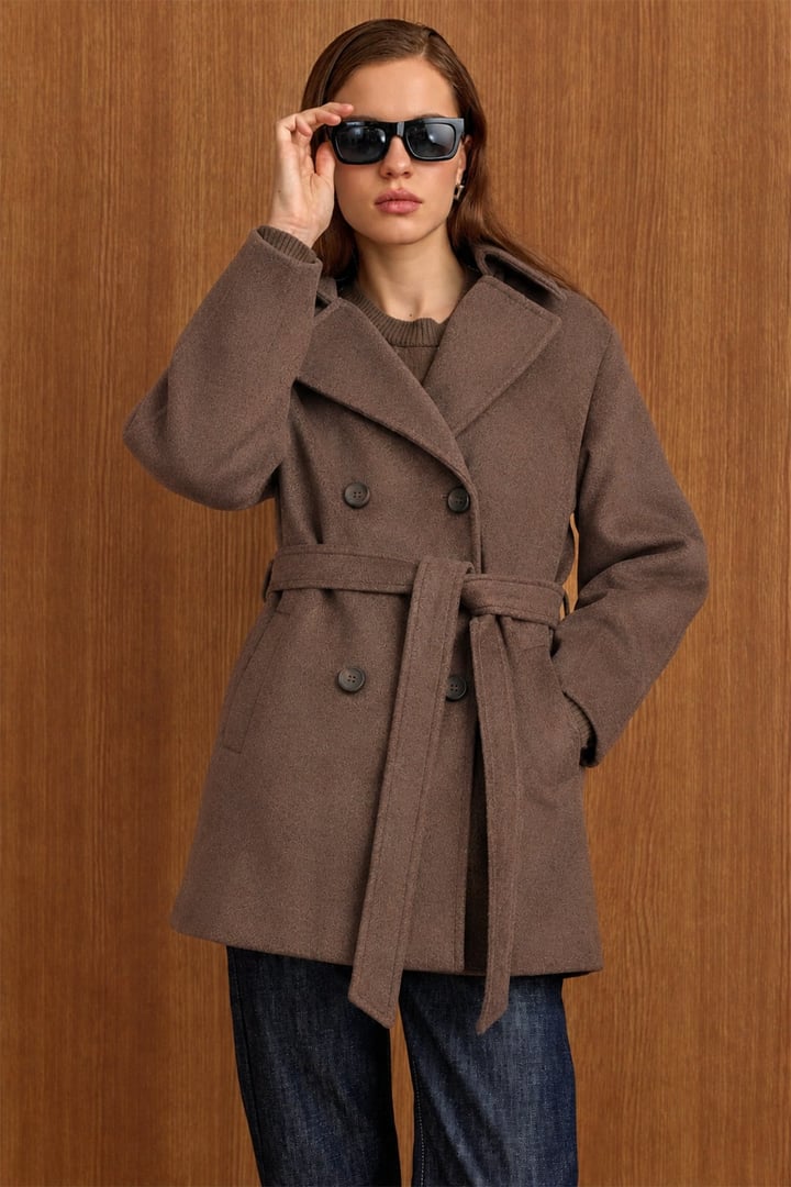 Apolet Detaylı Oversize Kısa Kaban KAHVE 3149