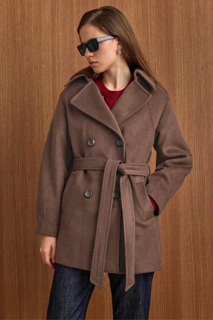 Apolet Detaylı Oversize Kısa Kaban KAHVE 3149