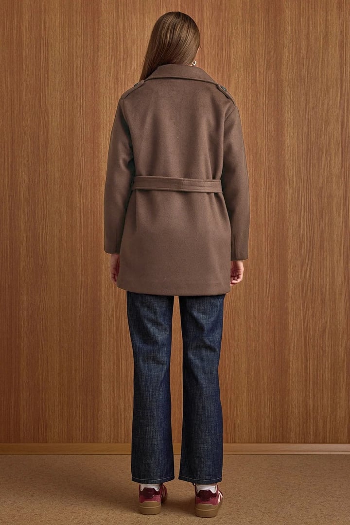 Apolet Detaylı Oversize Kısa Kaban KAHVE 3149