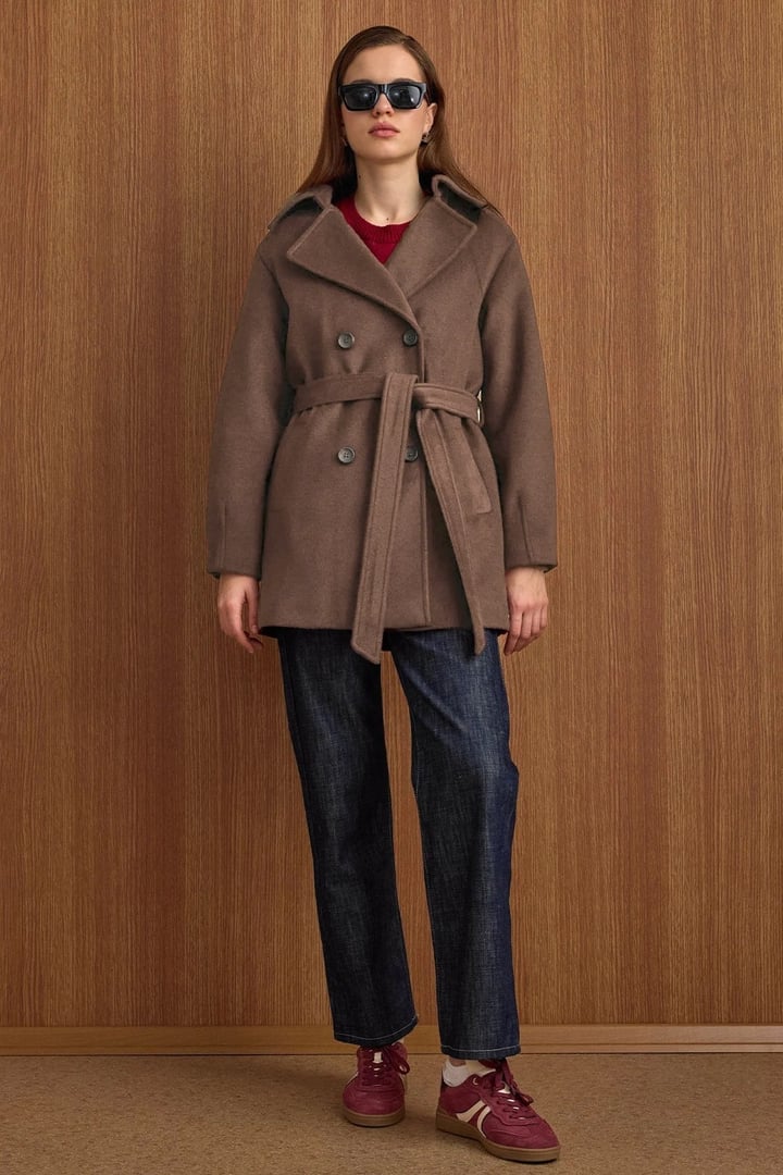 Apolet Detaylı Oversize Kısa Kaban KAHVE 3149