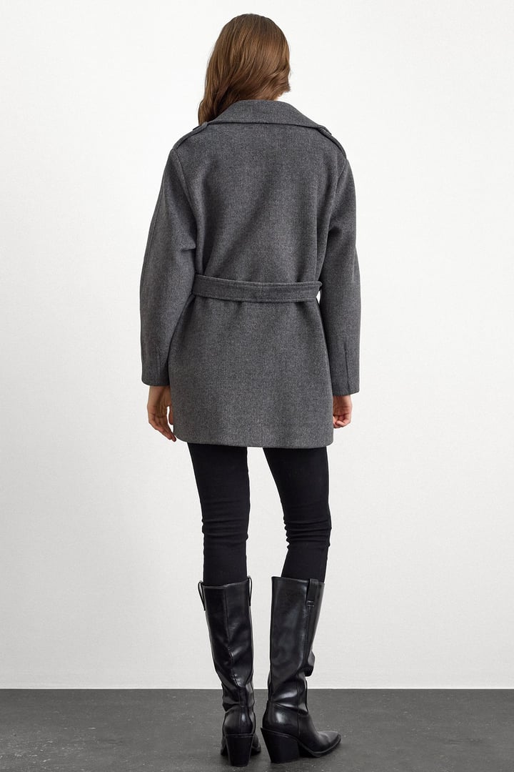 Apolet Detaylı Oversize Kısa Kaban KOYU GRİ 3149