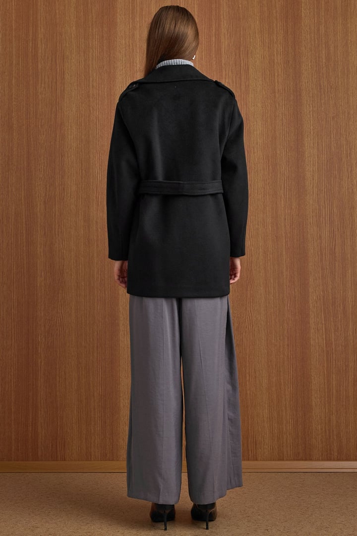 Apolet Detaylı Oversize Kısa Kaban SİYAH 3149