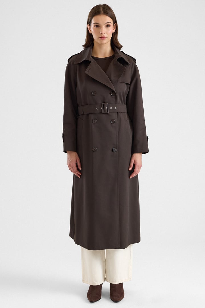 Apolet ve Pelerin Detaylı Reglan Kol Su İtici Özellikli Trençkot KAHVE 6898