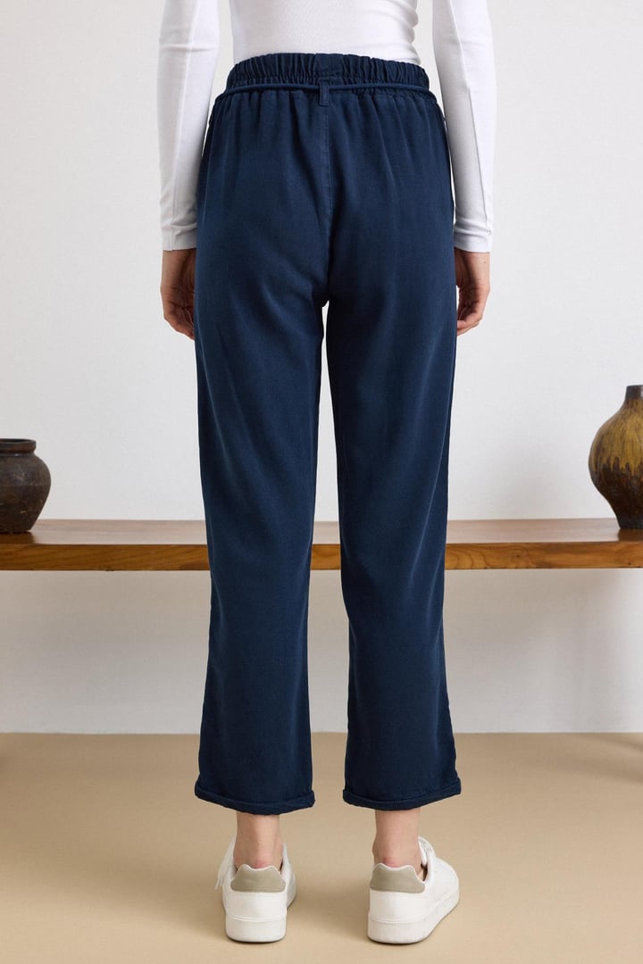 Bağcık Detaylı Beli Lastikli Soft Denim Pantolon LACİVERT 7586