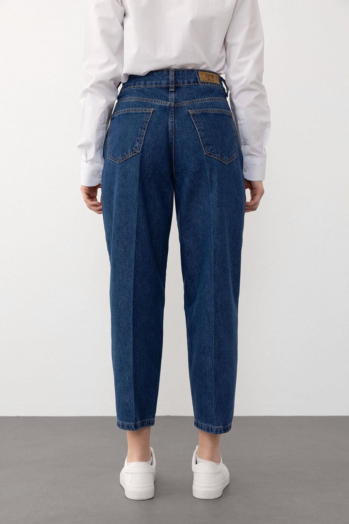 Balon Fit Kısa Paça Rahat Kesim Jean Pantolon KOYU MAVİ 7572