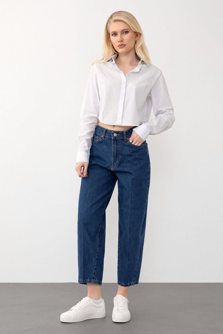 Balon Fit Kısa Paça Rahat Kesim Jean Pantolon KOYU MAVİ 7572