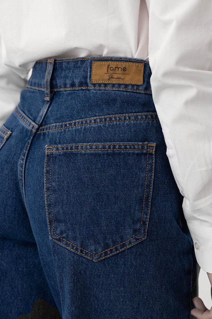 Balon Fit Kısa Paça Rahat Kesim Jean Pantolon KOYU MAVİ 7572
