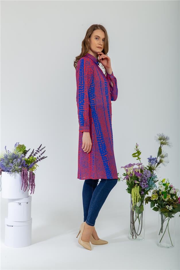 Beli Kuşaklı Desenli Tunik SAKS-ORANJ 9794