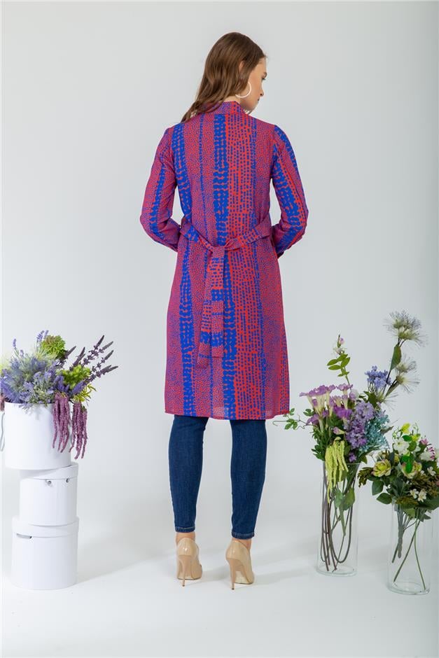 Beli Kuşaklı Desenli Tunik SAKS-ORANJ 9794