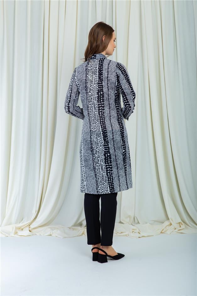 Beli Kuşaklı Desenli Tunik SİYAH-BEYAZ 9794