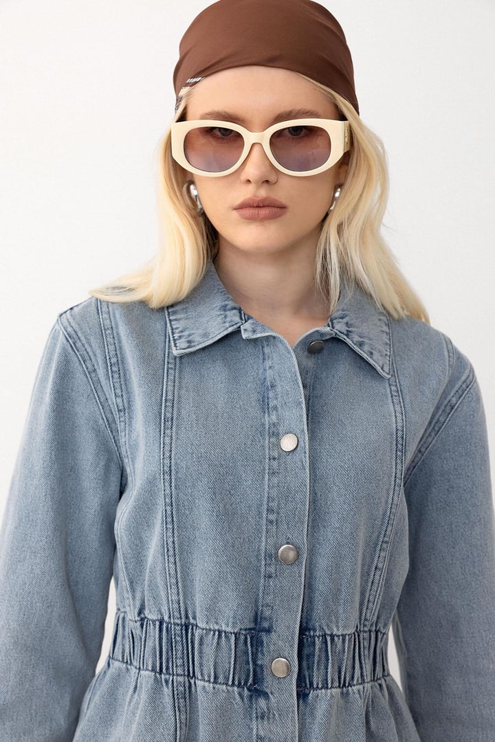 Beli Lastik Detaylı Ceket Pantolon Denim Takım MAVİ 9265-TK