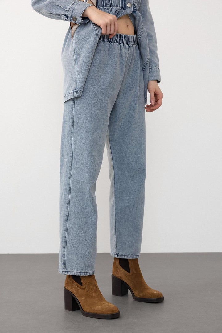 Beli Lastik Detaylı Ceket Pantolon Denim Takım MAVİ 9265-TK
