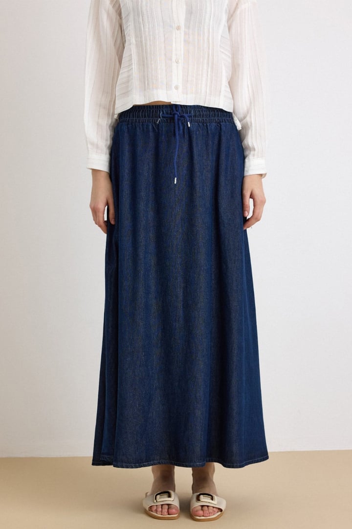 Beli Lastikli Soft Denim Etek LACİVERT 7068