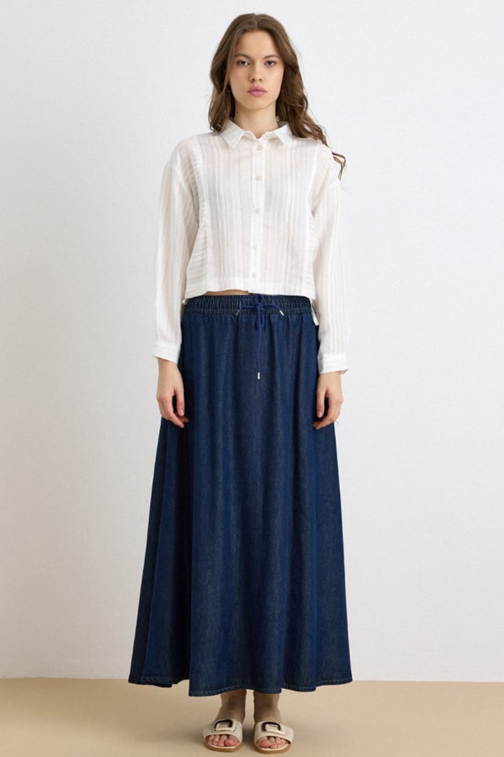 Beli Lastikli Soft Denim Etek LACİVERT 7068