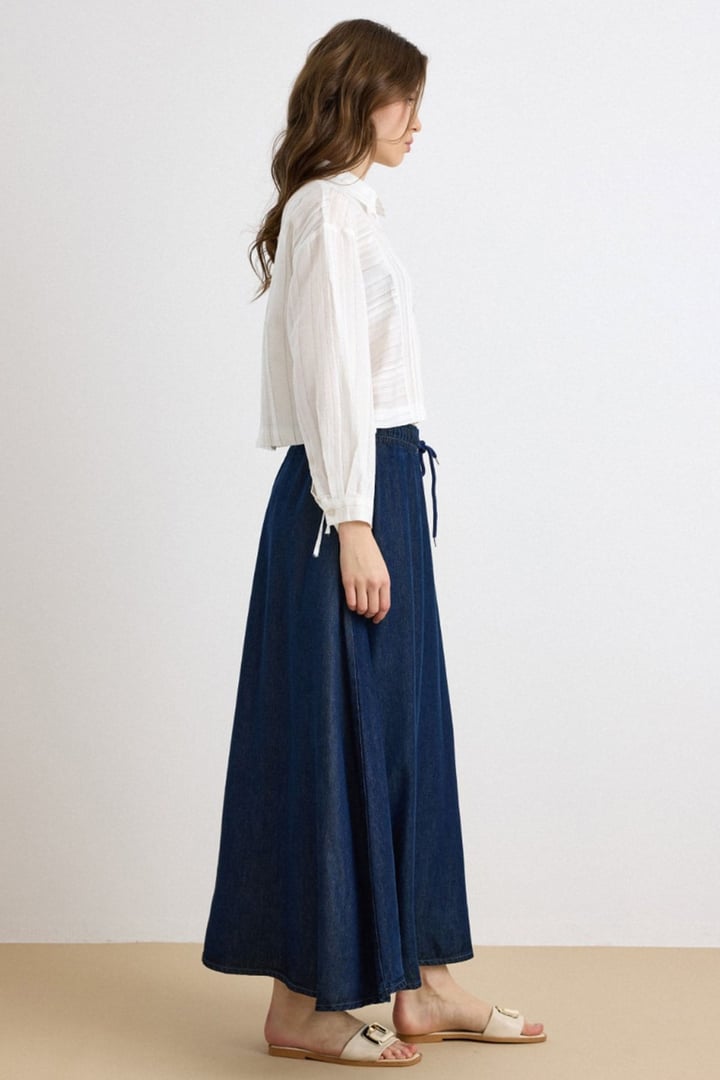 Beli Lastikli Soft Denim Etek LACİVERT 7068