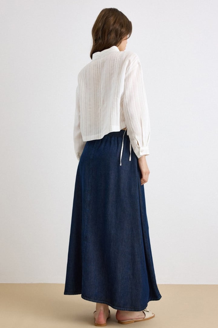 Beli Lastikli Soft Denim Etek LACİVERT 7068