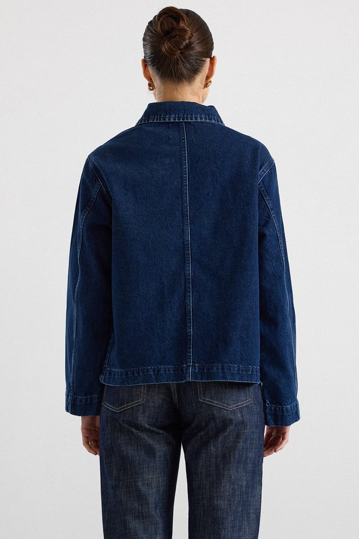 Birit Kapamalı Denim Ceket KOYU MAVİ 8297