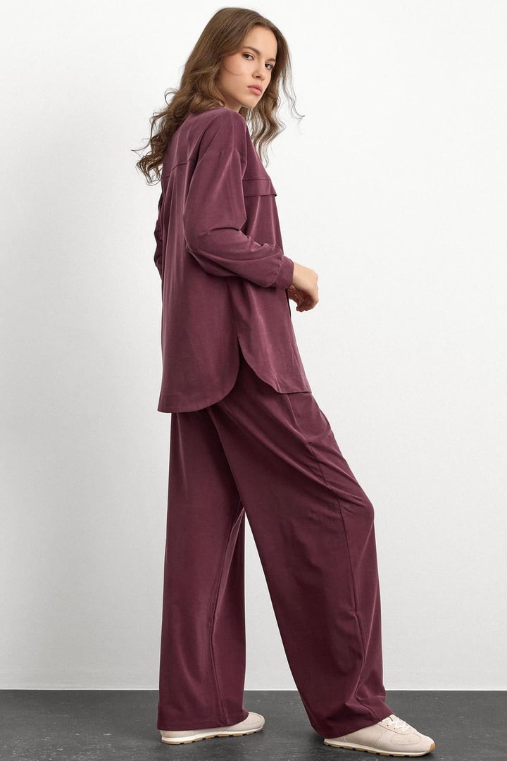 Bisiklet Yaka Önü Patlı Premium Sweat İkili Takım BORDO 9384-TK