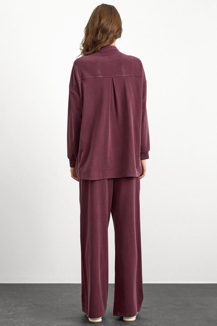 Bisiklet Yaka Önü Patlı Premium Sweat İkili Takım BORDO 9384-TK