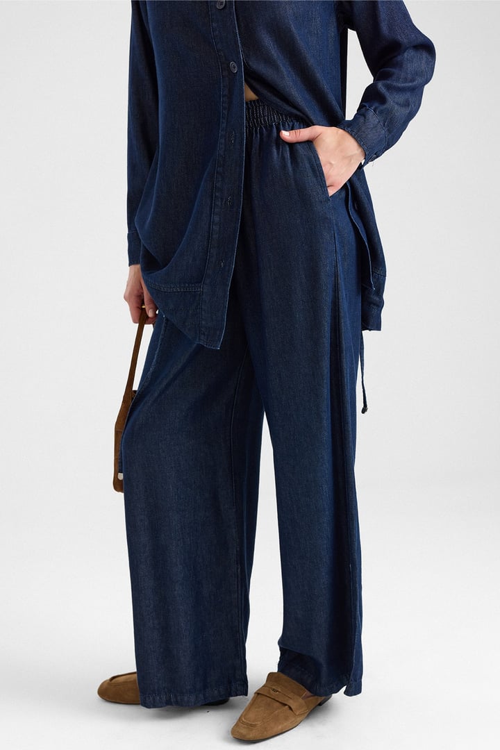 Büzgü Detaylı Soft Denim Ceket Pantolon İkili Takım LACİVERT 9472-TK