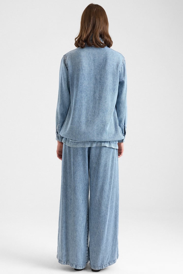 Büzgü Detaylı Soft Denim Ceket Pantolon İkili Takım MAVİ 9472-TK