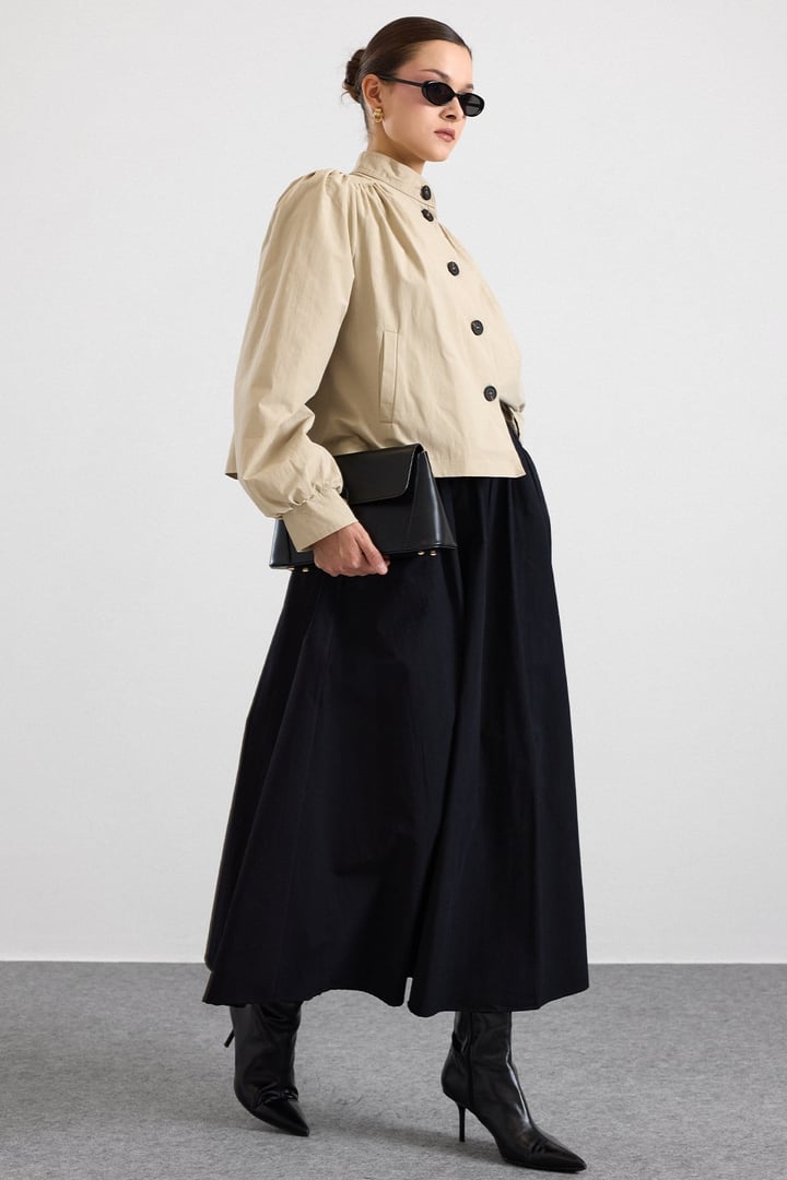 Büzgü Detaylı Spor Crop Ceket BEJ 8292