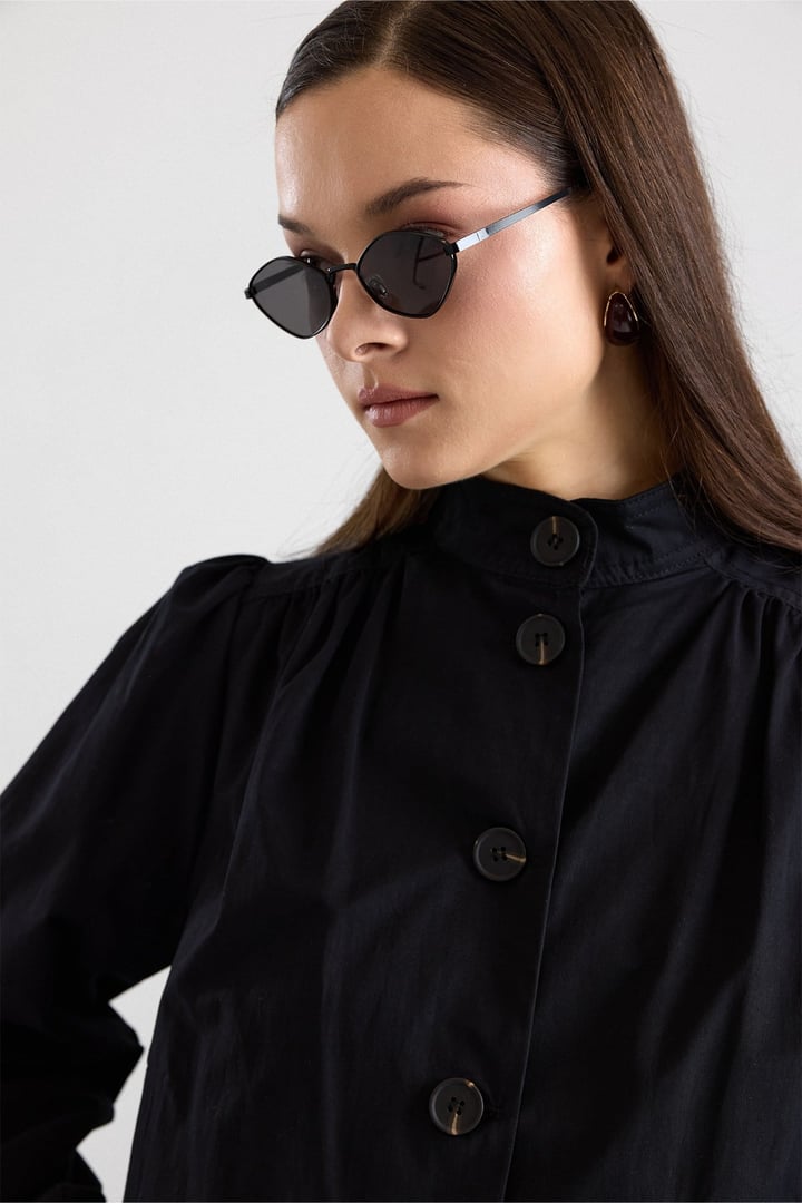 Büzgü Detaylı Spor Crop Ceket SİYAH 8292