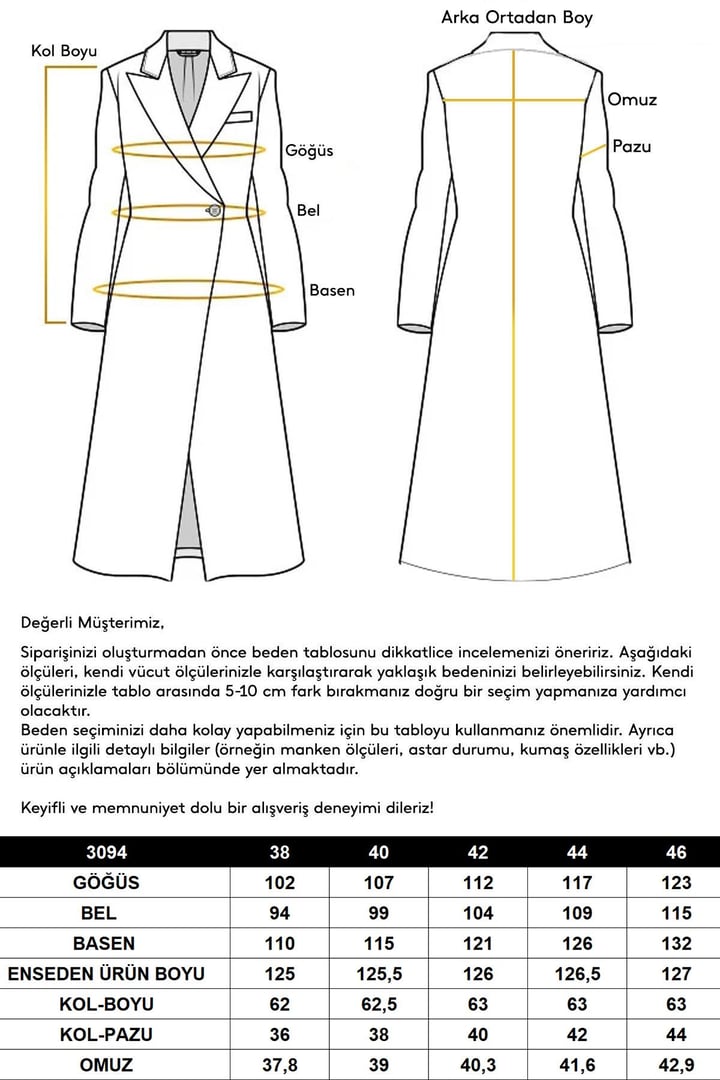 معطف متوسط الطول ذو ياقة جاكيت وصديرية مزدوجة أسود 3094