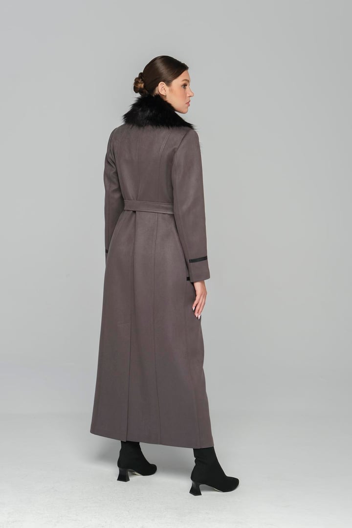 Çıkabilen Kürklü Deri ve Fermuar Detaylı Gabardin Süet Pardesü GRİ 6388