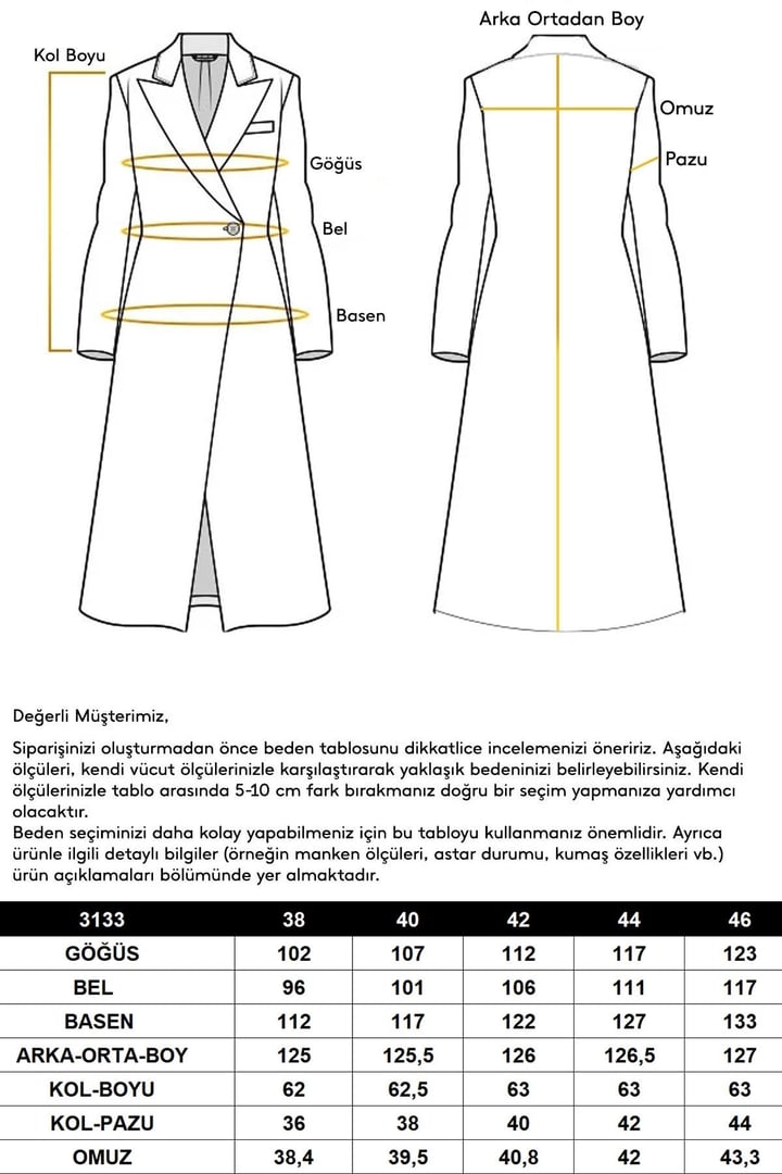 Çıkabilir Kürklü Belden Bağlamalı Büyük Beden Uzun Kaşmir Kaban K. VİZON 3133-BTK