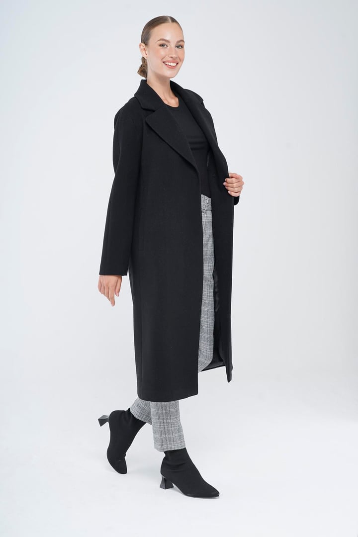 Çıt Çıt Kapamalı Belden Kuşaklı Oversize Kaban SİYAH 3875