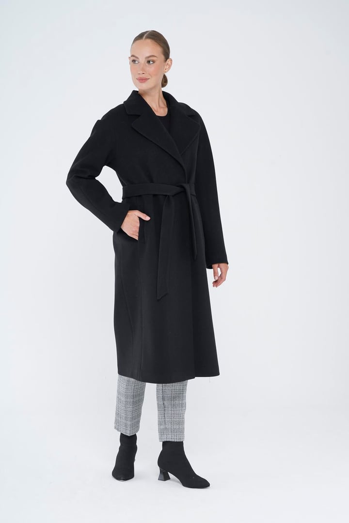 Çıt Çıt Kapamalı Belden Kuşaklı Oversize Kaban SİYAH 3875