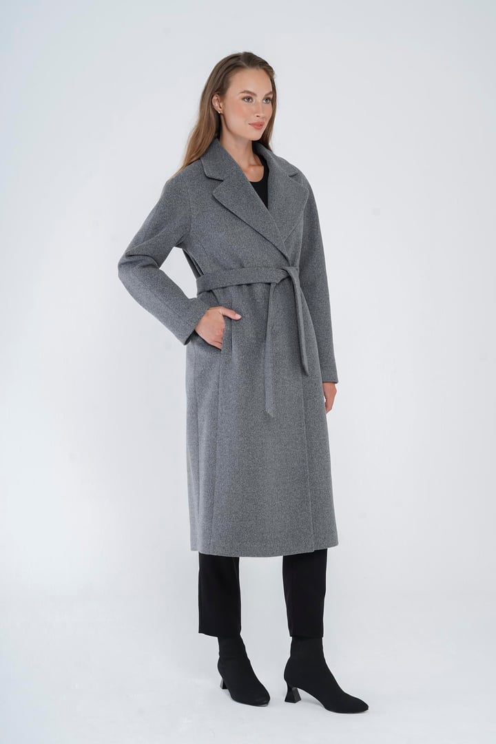 Çıt Çıt Kapamalı Belden Kuşaklı Oversize Kaban GRİ 3875