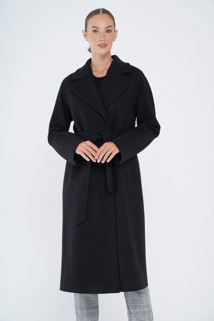 Çıt Çıt Kapamalı Belden Kuşaklı Oversize Kaban SİYAH 3875