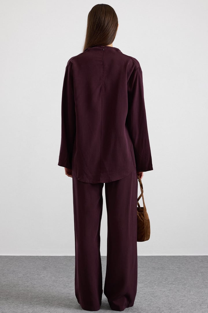 Degaje Yaka Oversize Pantolon Bluz İkili Takım MÜRDÜM 9483-TK