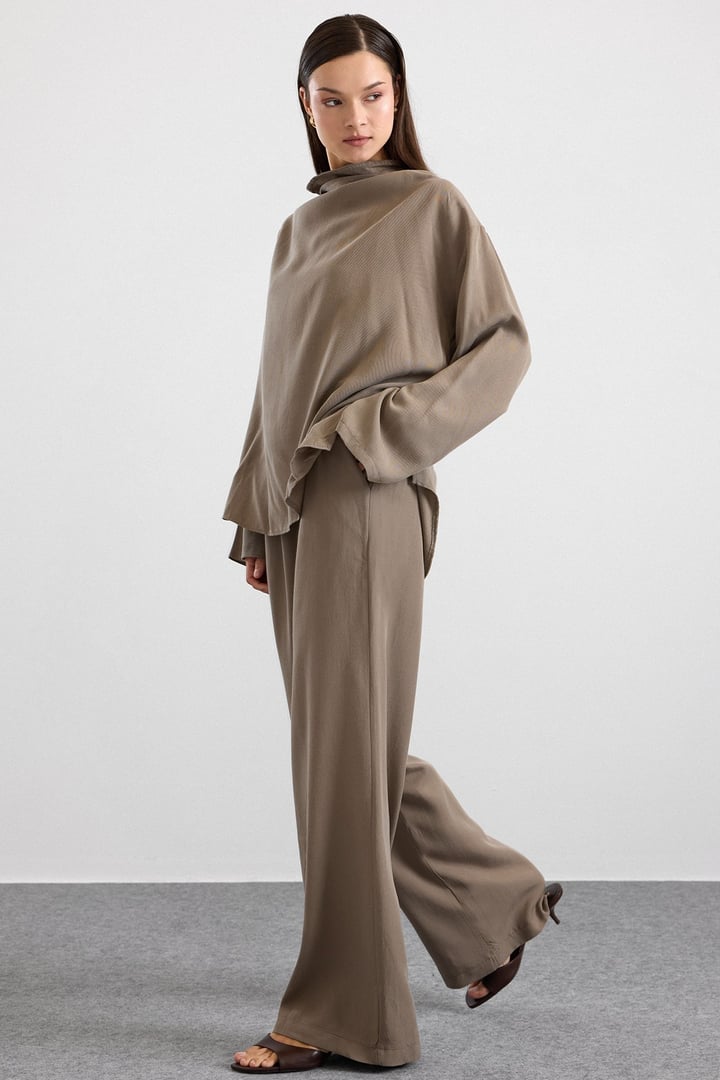 Degaje Yaka Oversize Pantolon Bluz İkili Takım HAKİ 9483-TK