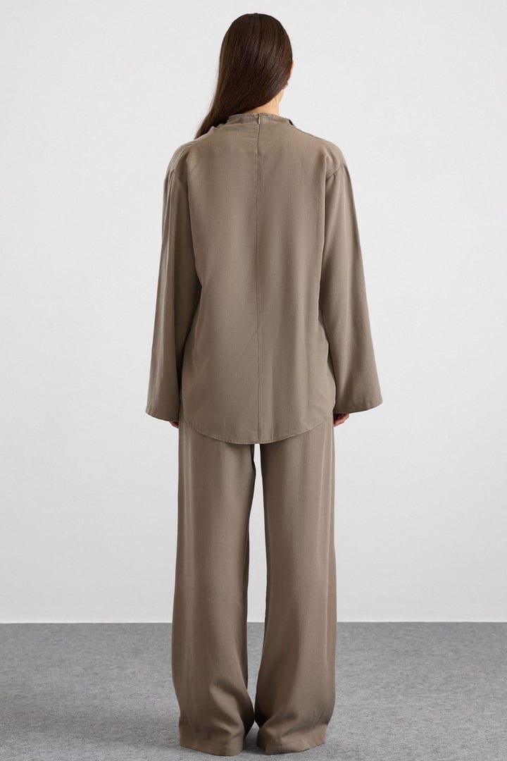 Degaje Yaka Oversize Pantolon Bluz İkili Takım HAKİ 9483-TK