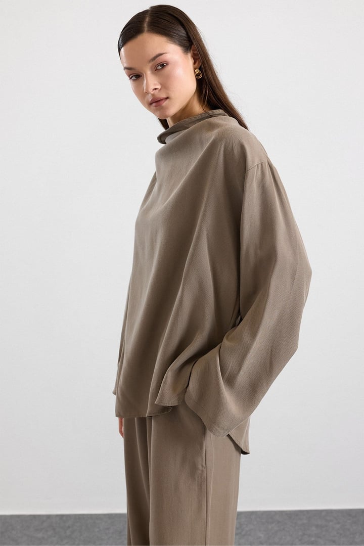 Degaje Yaka Oversize Pantolon Bluz İkili Takım HAKİ 9483-TK