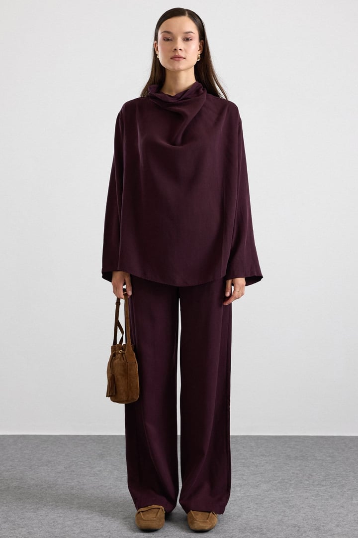 Degaje Yaka Oversize Pantolon Bluz İkili Takım MÜRDÜM 9483-TK