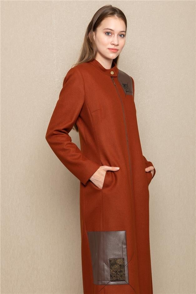 Deri Garnili İşleme Detaylı Örme Kap KİREMİT 6115