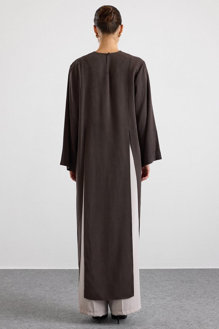 Derin Yırtmaçlı Oversize Uzun Tunik KAHVE 9838
