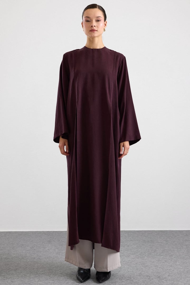 Derin Yırtmaçlı Oversize Uzun Tunik MÜRDÜM 9838