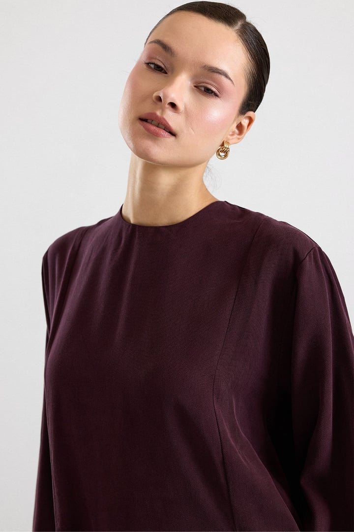 Derin Yırtmaçlı Oversize Uzun Tunik MÜRDÜM 9838