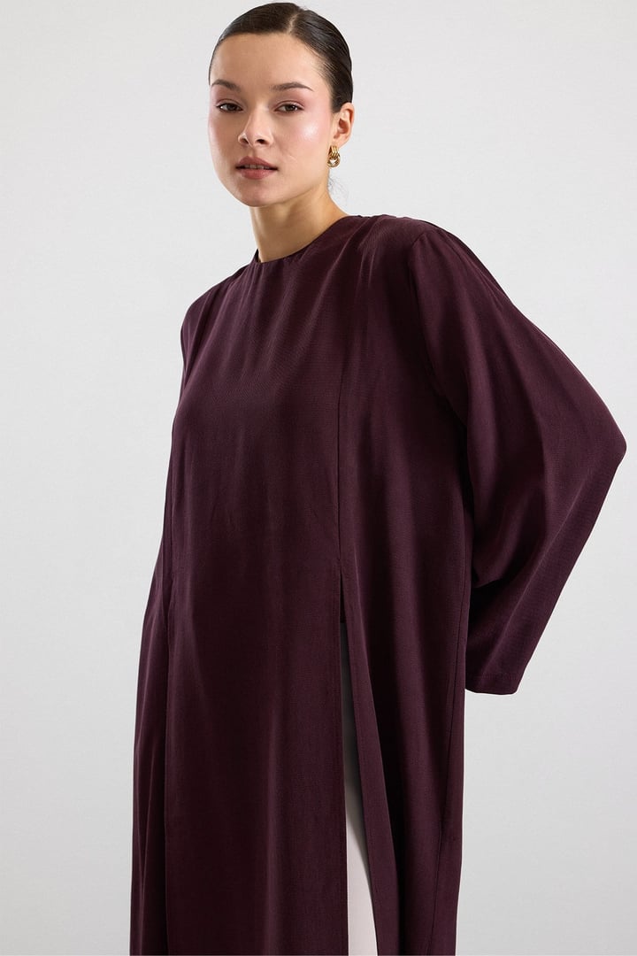 Derin Yırtmaçlı Oversize Uzun Tunik MÜRDÜM 9838