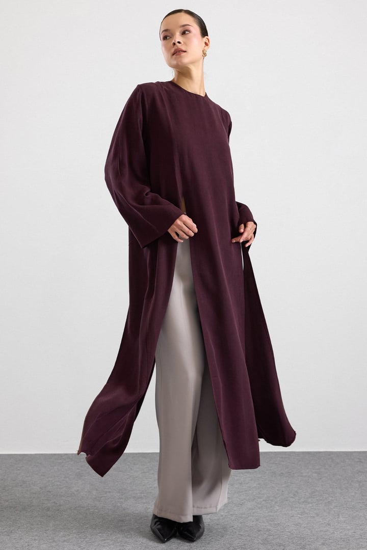 Derin Yırtmaçlı Oversize Uzun Tunik MÜRDÜM 9838