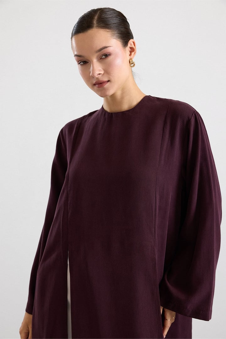 Derin Yırtmaçlı Oversize Uzun Tunik MÜRDÜM 9838