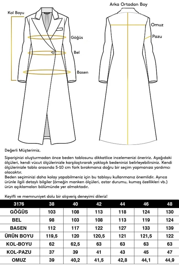 Dik Yaka Kruvaze Uzun Kaban KOYU GRİ 3176