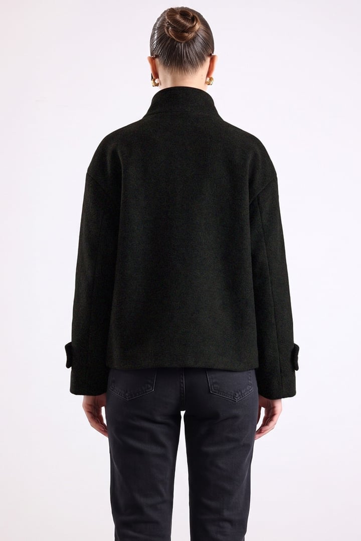 Dik Yaka Oversize Kısa Kaban SİYAH 3203