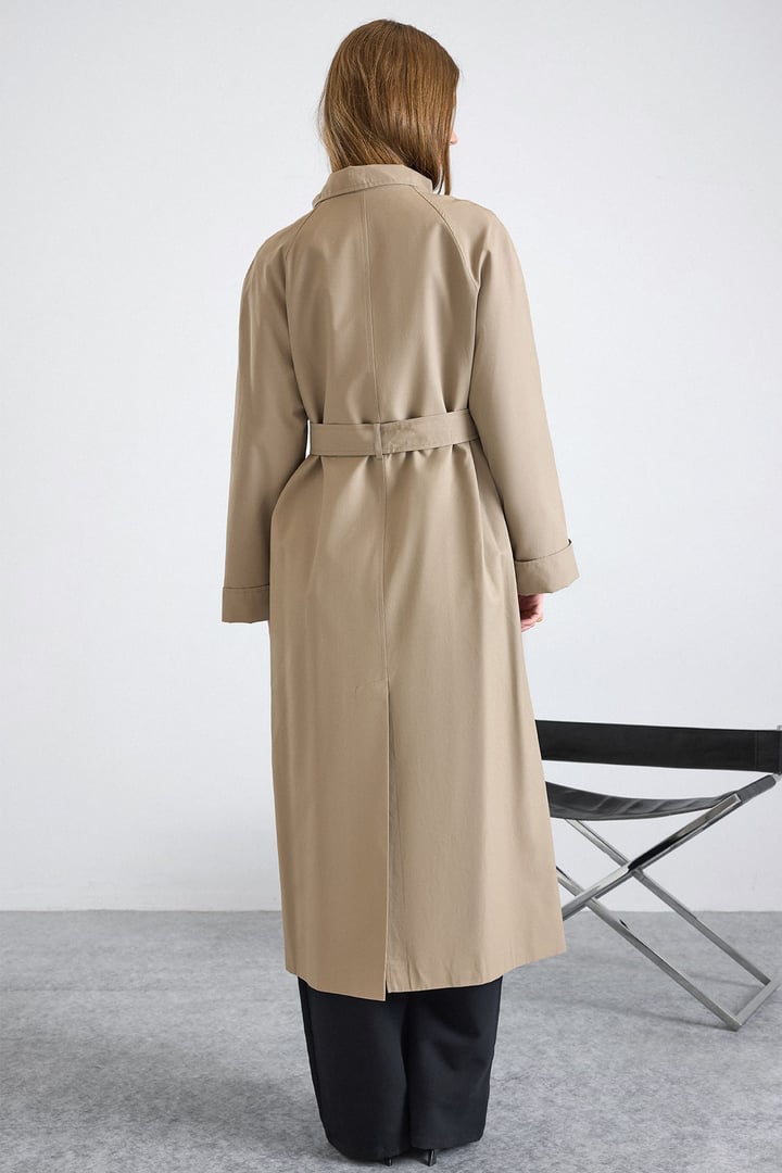 Dik Yaka Oversize Su İtici Özellikli Trençkot TAŞ 6874